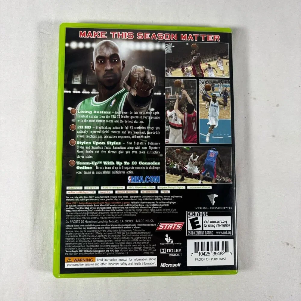 NBA 2K9 Xbox 360 Complete CIB with Disc Kevin Garnett Cover